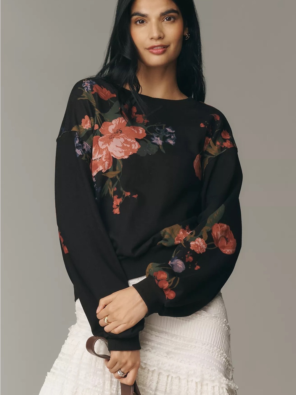Anthropologie M Retro Boho Floral Sweatshirt Pilcro Relaxed Indie Festival
